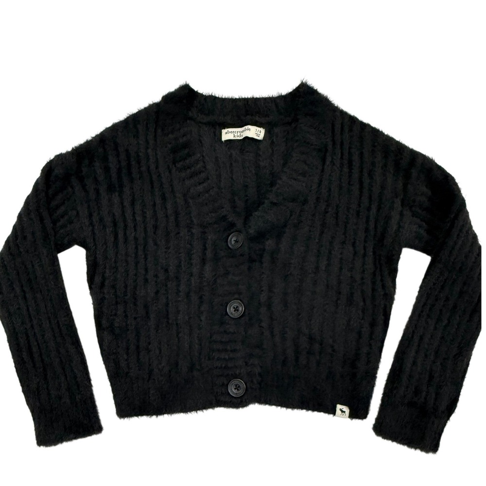 Abercrombie Kids Girls Black Fuzzy Eyelash Knit Cardigan Sweater Size 7/8 K53 - Picture 1 of 7